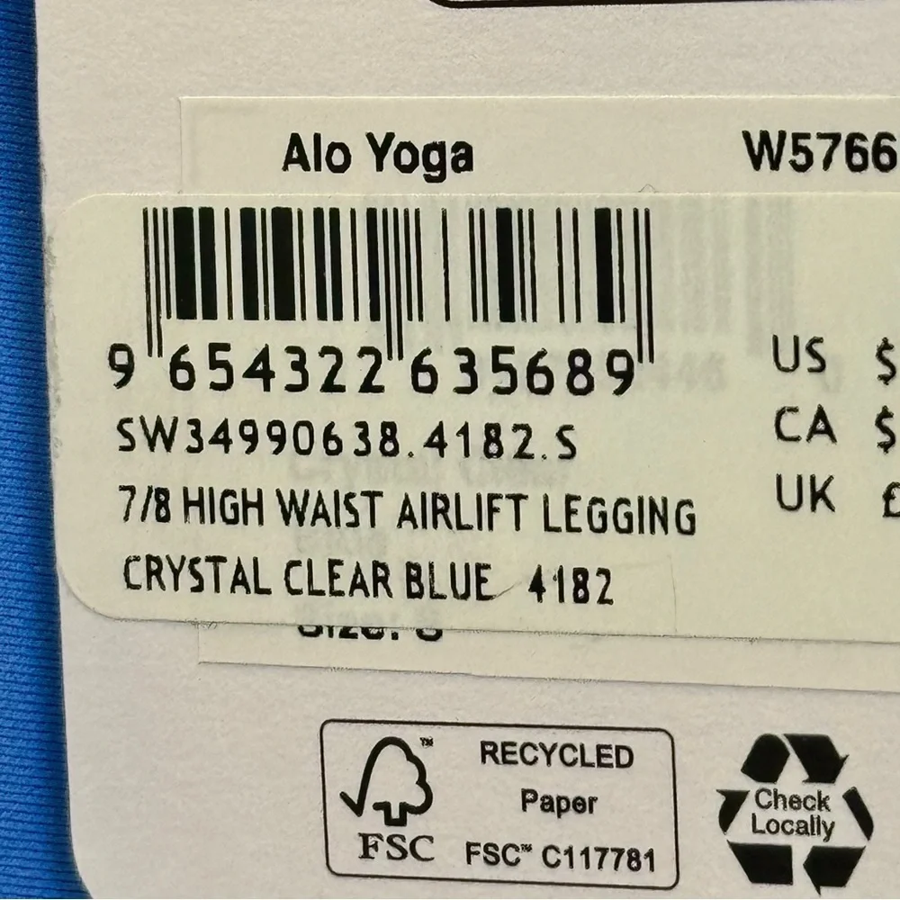NWT Alo 7/8 Airlift High Waist Legging - Crystal Clear Blue Brand New Yoga Pants